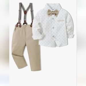 Boy Suit Gentleman Wedding Outfits, Formal Dress Shirt+Bowtie+Vest+Pants